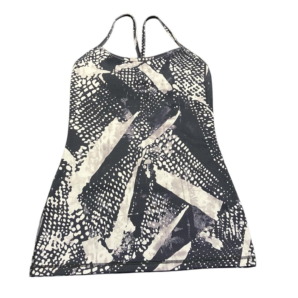 Lululemon Power Y Tank Top Size 4 Black White Abstract Built-In Bra Athletic